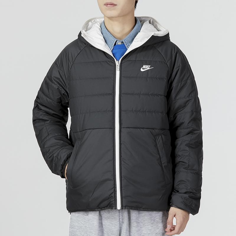 Nike Jednobarevná sportovní ležérní outdoorová prošívaná lehká bavlněná péřová bunda s kapucí pro muže bundy Černá DH2784-030