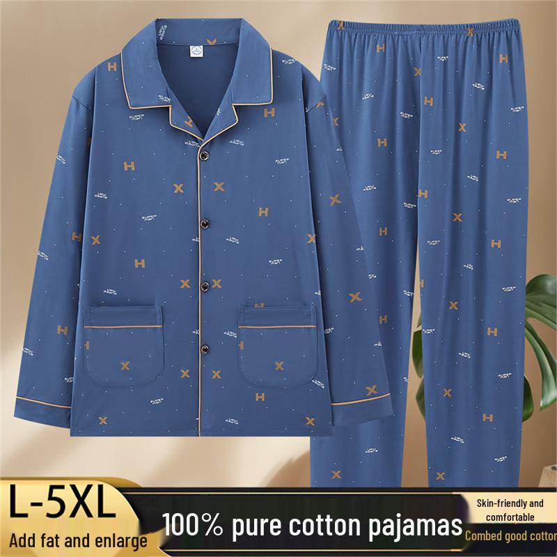 

Men s Cotton Pajamas Set - Spring/Fall Long Sleeve Plus Size Homewear L (90-125 jin)