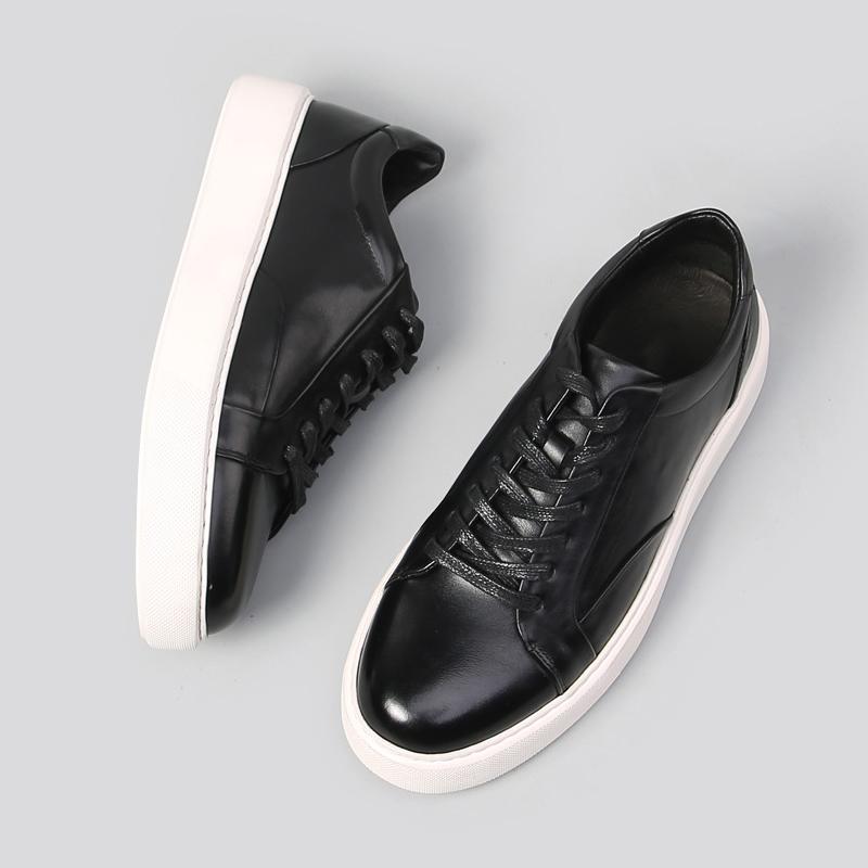 Spring Autumn Cowhide Board Shoes Men Original Sneakers Round Head Flat Heel Lace Up Sport Causal Shoes High Quality All Match