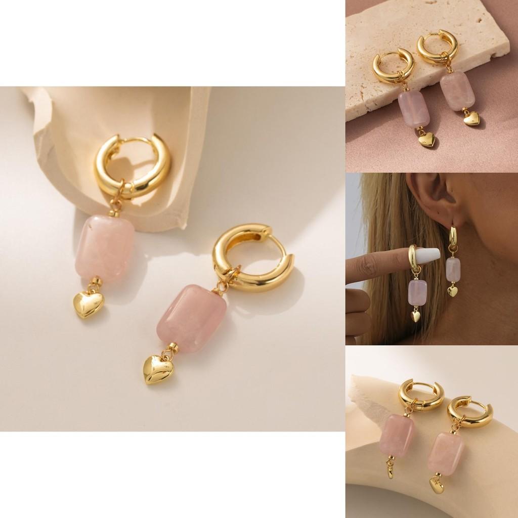 Trendy Copper Heart Earrings With Natural Stone Elegant And Chic Design