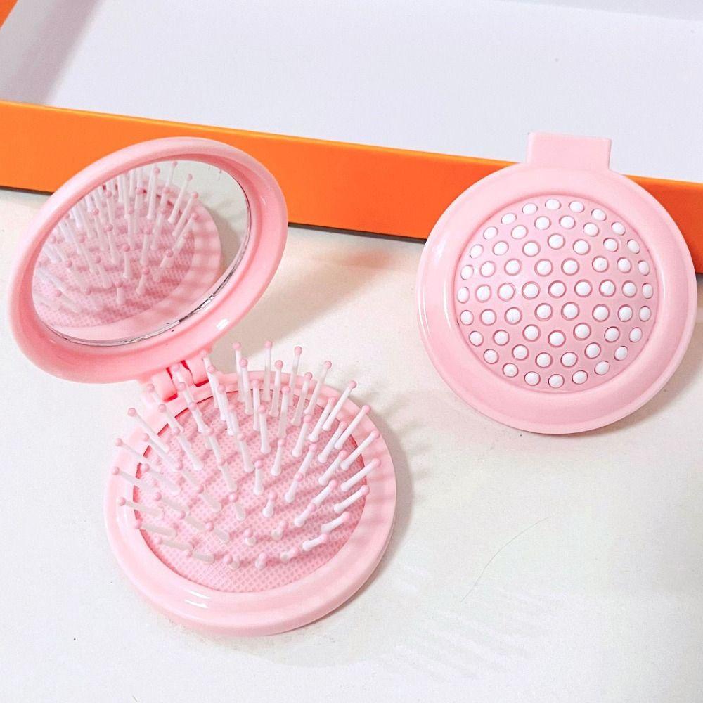 

4Pcs Dual Use Makeup Mirror with Comb Round Pocket Hair Brush Hair Styling Accessories Style A