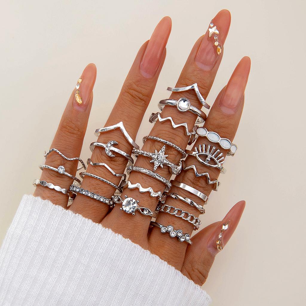 Fashion Jewelry Vintage Carved Sun Feather Cross Black Gemstone Ring Multi-piece Set Set