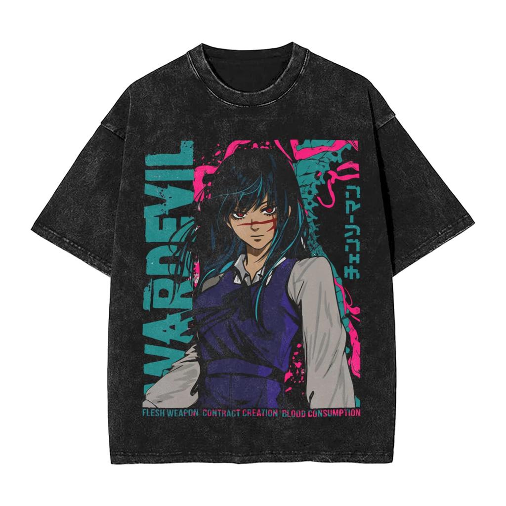 Anime Chainsaw Man Yoru Koszulka Męska Damska Odzież Oversize Gotycka Y2K Vintage Spierana Wysokiej Jakości Bawełna Krótki Rękaw Nadruk Graficzny Harajuku