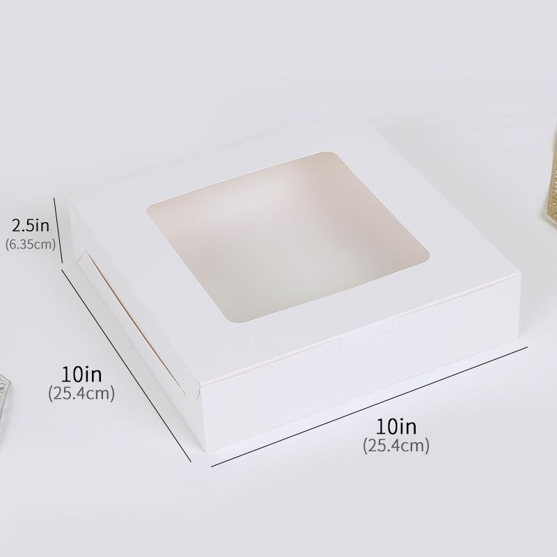 5Pcs Window Clear 10 inch Birthday Cake Pizza Box White Kraft Paper Baking Pastry Packaging Boxes