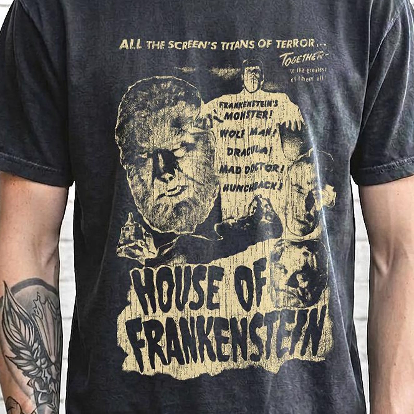 Vintage House of Frankenstein Shirt Classic Universal Monsters Retro Horror Movie Poster Tee 4XL