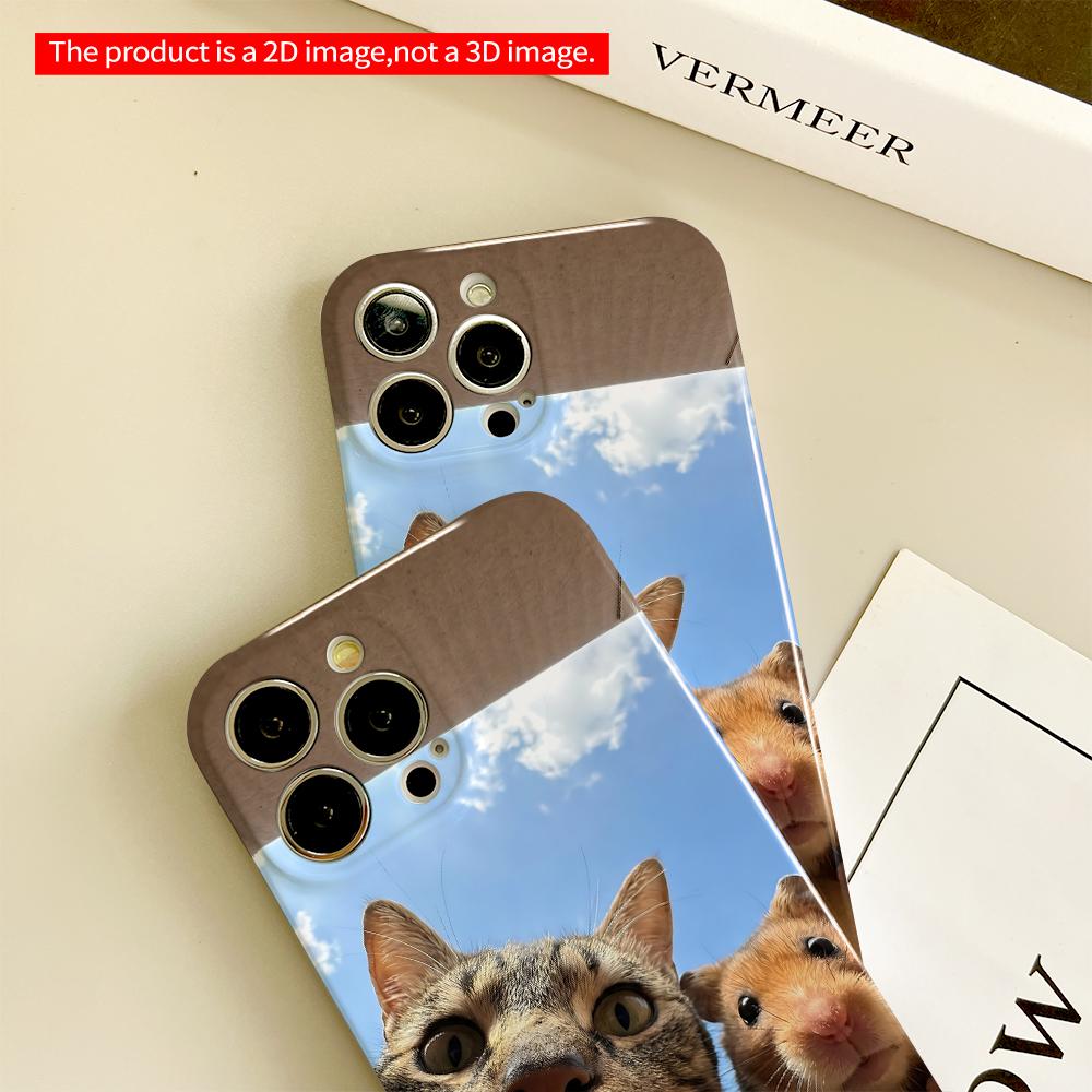 Cat and Hamster in Cardboard Box Sky View All inclusive film hard phone case, compatible with iPhone 18 Pro Max 17 16 15 14 13 12 11