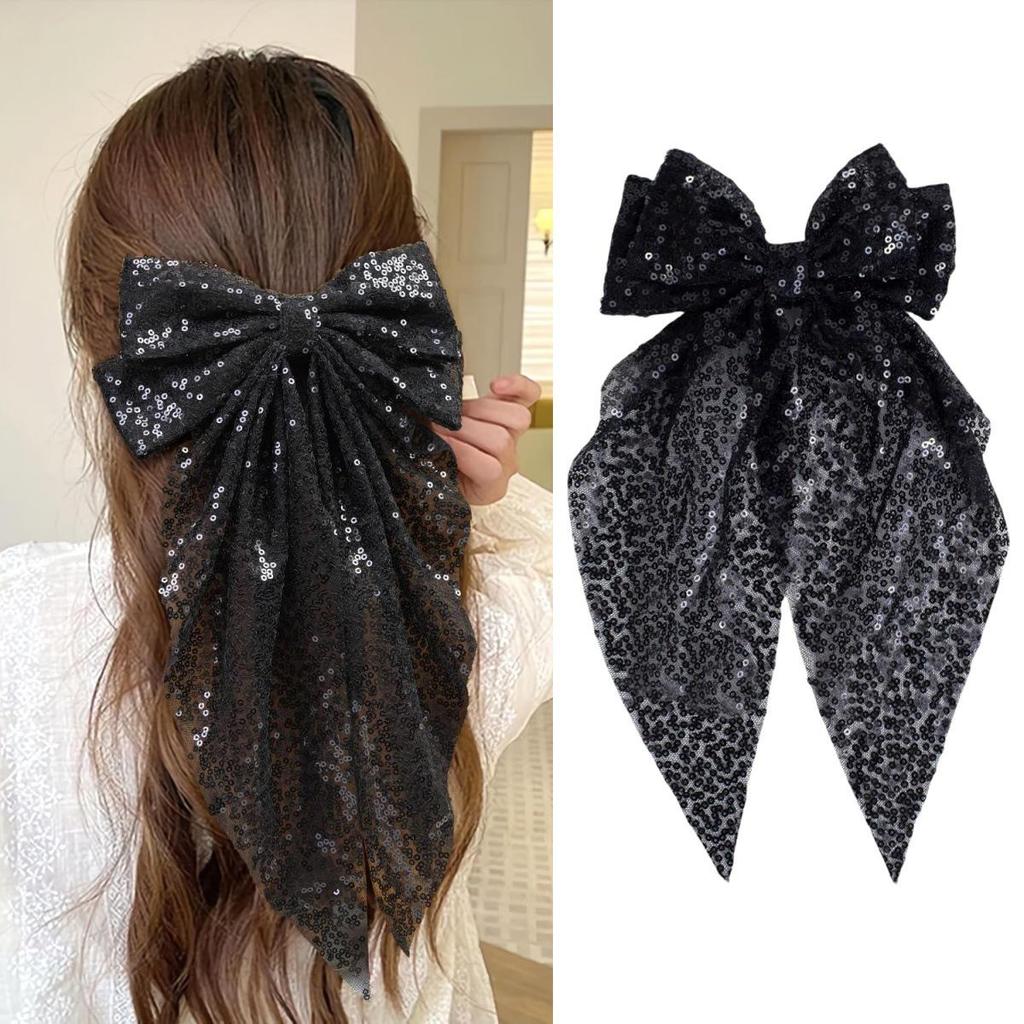 Elegante Fermaglio per Capelli in Rete con Fiocco di Paillettes – Accessorio per Capelli Festivo da Festa