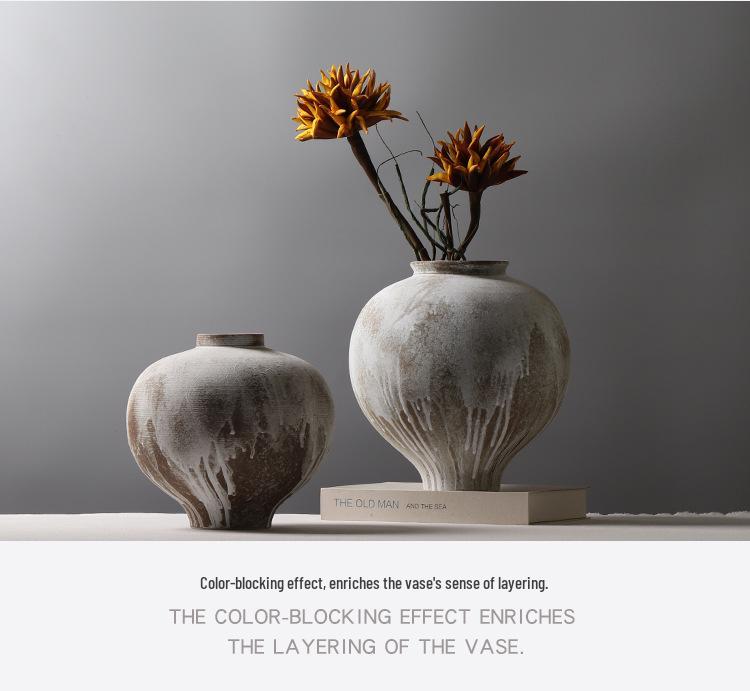 Modern Minimalist Retro Wabi-Sabi Zen Pottery Vase - Large Ceramic Decor for Home or Hotel