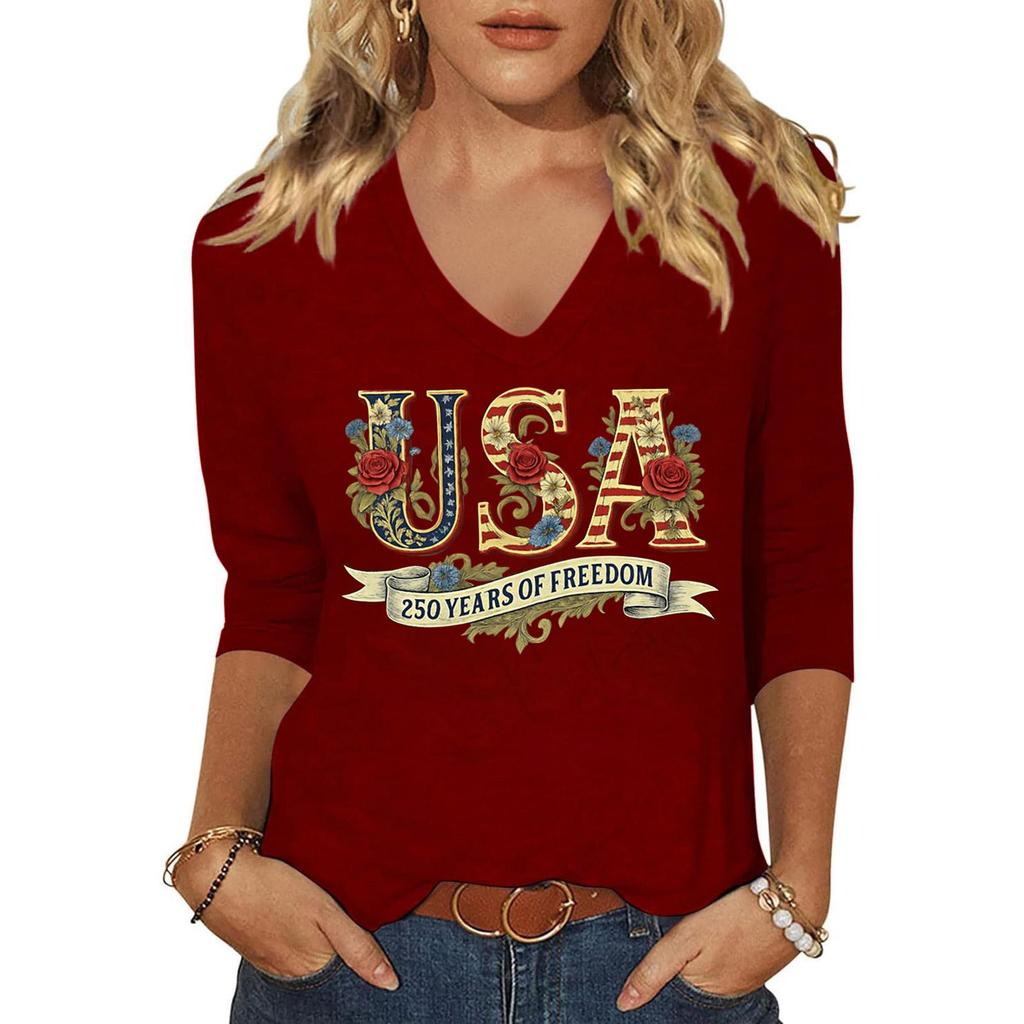 Women's Fashion Casual Independence Day Print Top
