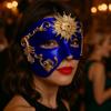 Vintage Venice Half-Face Masquerade Mask Metal Texture Halloween Face Cover  Stage