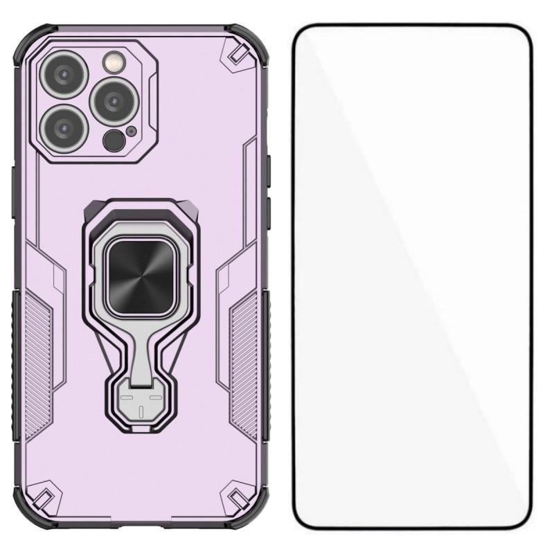 For iPhone 13 Pro 6.1 inch Phone Case WANLONFENG PC TPU Back Cover Kickstand with Tempered Glass