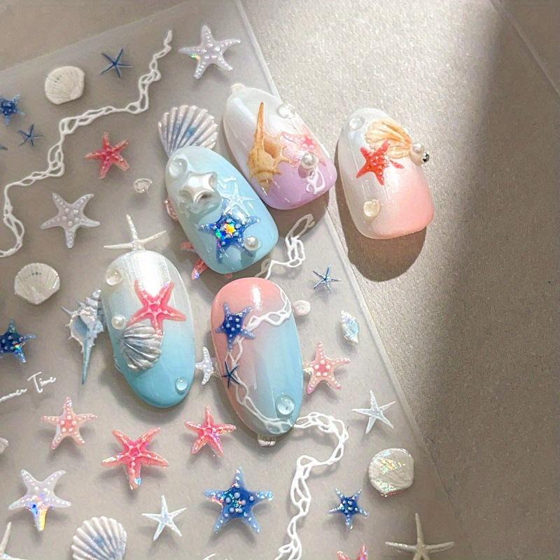 Starfish, Shell, Ocean Animal Nail Stickers, Shell Shiny Summer Nail Decorations
