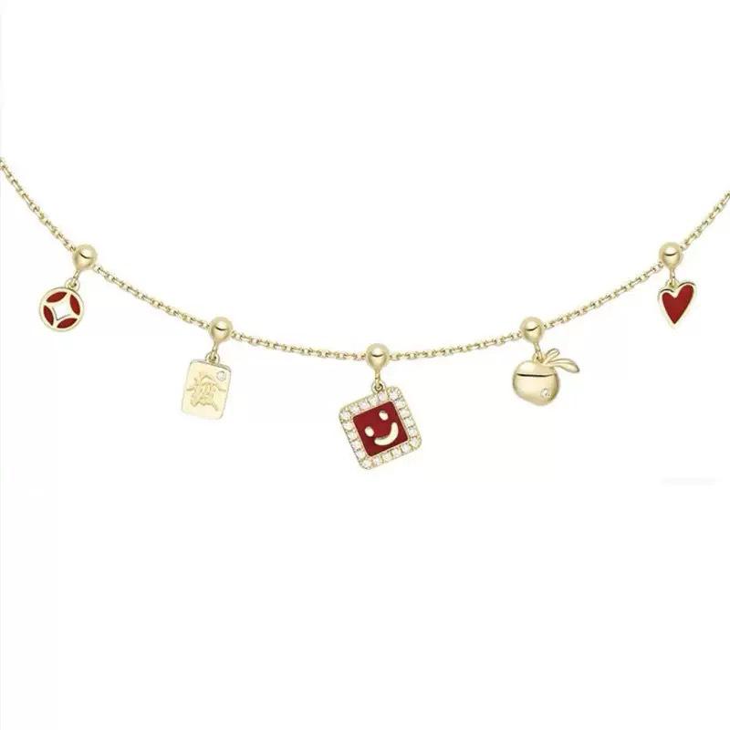 HEFANG Cute Five Blessings Necklace: Smiling Face Enamel Pendant for Women, High-End Luxury Clavicle Chain Fashion Accessory