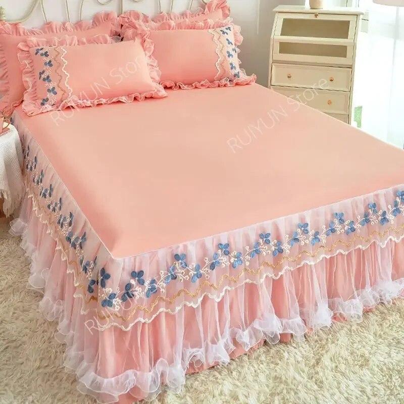 Květinová vyšívaná krajka Volánová postelová sukně Princeznovská volánová postelová sukně Protiskluzový chránič matrace Prostěradlo Domácí přehoz na postel Přehoz