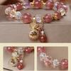1 lucky bag pink strawberry stone bracelet with heart-shaped pendant and golden beads - shiny embellishments, adjustable elastic strap, playful design