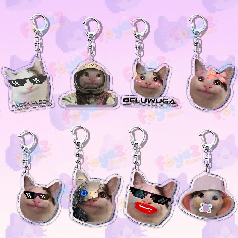 Funny Cute Cat Meme Keychain Accessories Bag Charms Cat Lover Animal Keychains Keyrings Jewelry Fans Cute Cartoon Freinds Gift