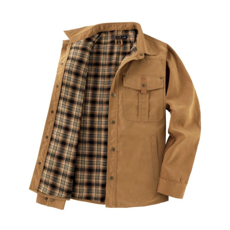 Men's Spring and Fall Lined Jackets Casual Snap Button Overshirt Owboy Style Top