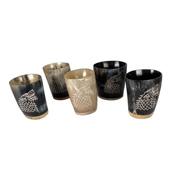 

Набор из 5 рогов для питья в стиле викингов, стеклянная посуда ручной работы с деревянной основой