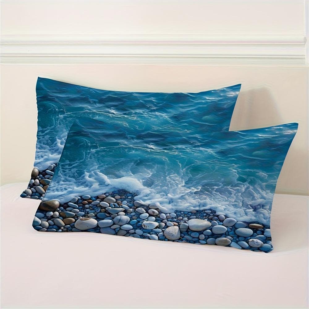 2/3pcs Blue Ocean Wave Pebbles Pattern Duvet Cover Set 1 Duvet Cover 1/3 Pillowcase, Without Core, Soft Beach Pebble Bedding Set