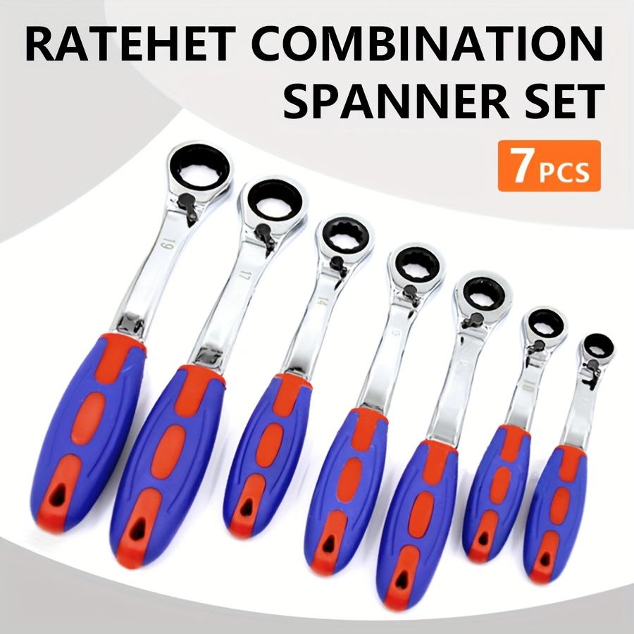 1 Set 7pcs Ratchet Wrench Multi-Specification Adjustable Direction Left And Right Handle Comfortable Anti-Slip Bidirectional Quick Lock Mechanism