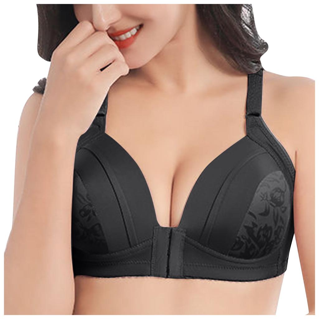 Women Fashion Comfortable Front Closure Bra Floral Pattern Supportive Design Adjustable Straps Soft Fabric Underwire-Free Style