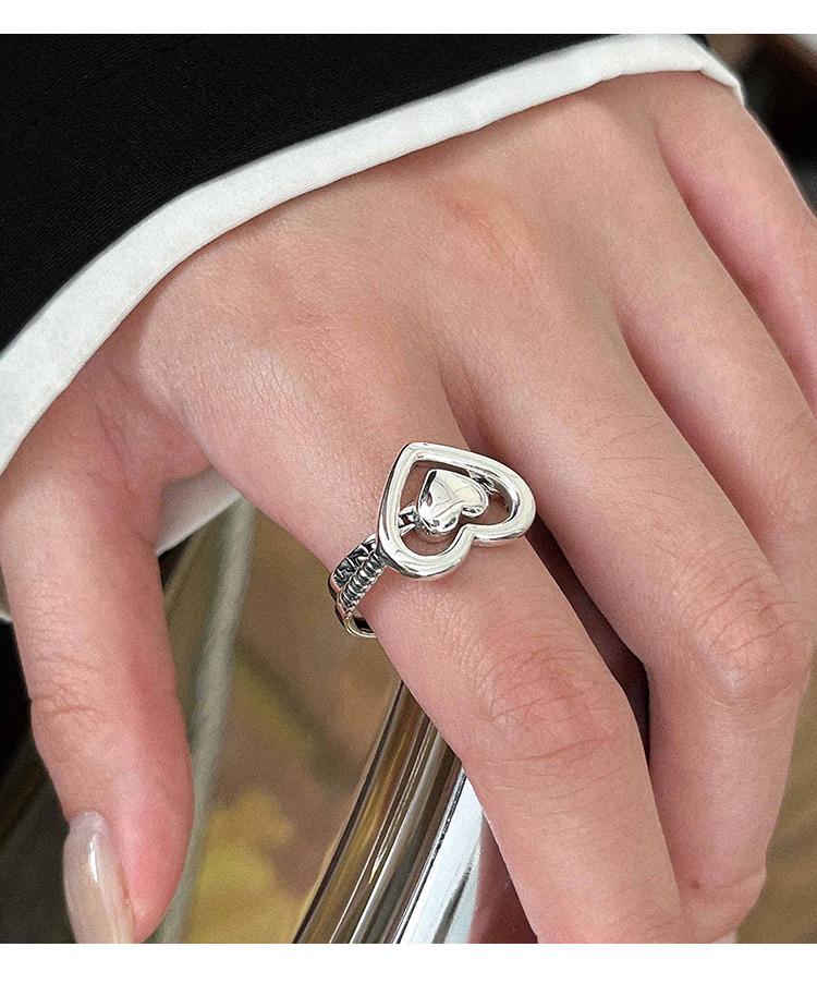 Yinruitai s925 Argent Sterling Cœur Creux Empilables Tendance Coréenne Bagues de Couple pour Femmes
