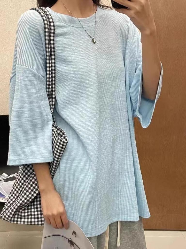 Women's Plus Size 7 Korean Style Loose Casual Long/Short-Sleeve T-Shirt, Spring/Summer, 200 Jin, Fat MM