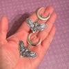 Exquisite Gothic Sliver Color Crescent Moon Skeleton Death Moth Insect Pendant Dangle Earrings for Women Halloween Witch Jewelry