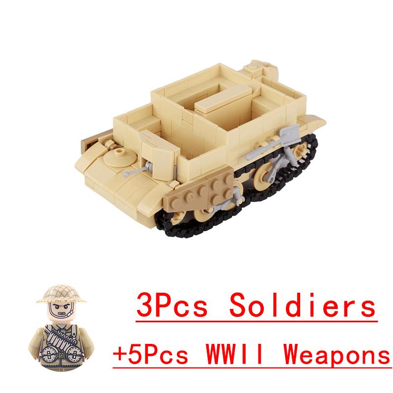 Non-Toxic Wwii Military North African Campaign Wheeled Armored Vehicle Tank Cannon Soldier Figures Building Blocks Weapon Truck Army Toy