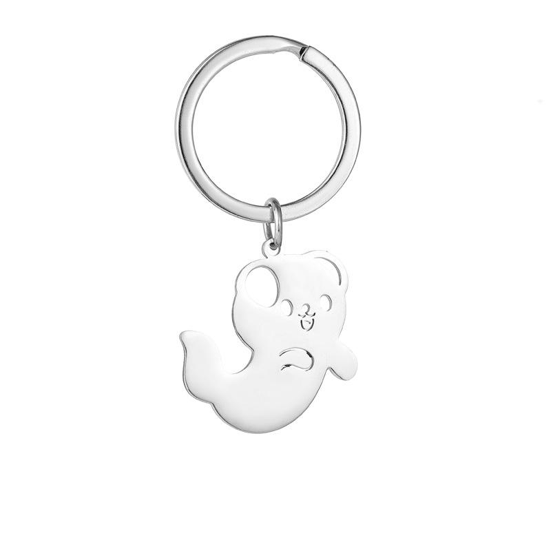 Ghost Cat Dog Stainless Steel Keychain Halloween Cartoon Design Fashion Keyring Practical Cute Backpack Pendant