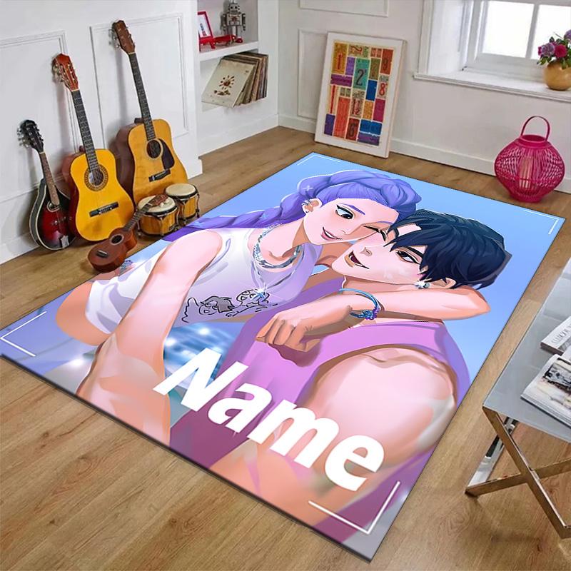 Benutzerdefinierte KPop Dämonenjäger Matte Personalisierter Name, Waschbarer Polyester-Eingangsteppich für den Innenbereich, Geschenk für Weihnachten, Ostern, Thanksgiving Day