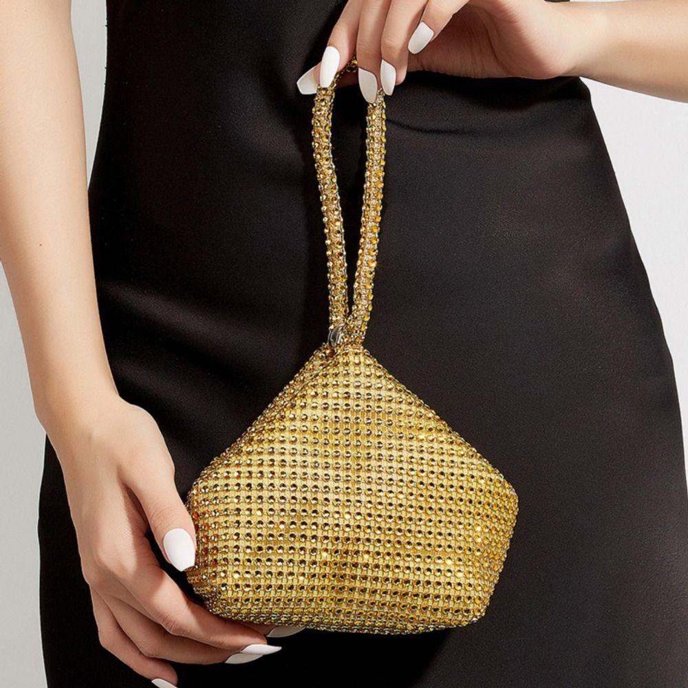 Sparkling Glitter Imitation Rhinestone Clutch Triangle Design Women Handbag  Evening Party