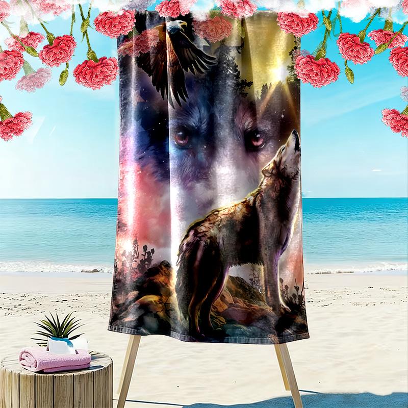 Indian Wolf Print Beach Towel, Large Soft Quick Dry Towel for Beach Camping Swimming