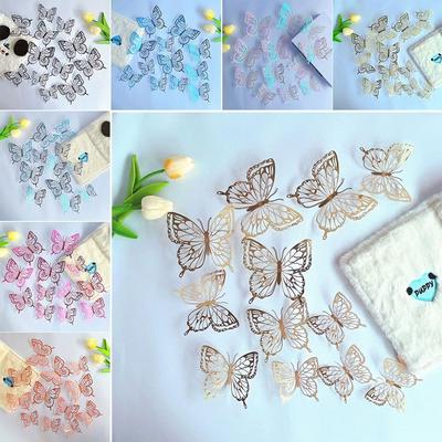 Can Be Removed 3D Hollow Butterfly Multi-color Festival Decoration Butterfly Wall Sticker Laser Reflective DIY Wallpaper