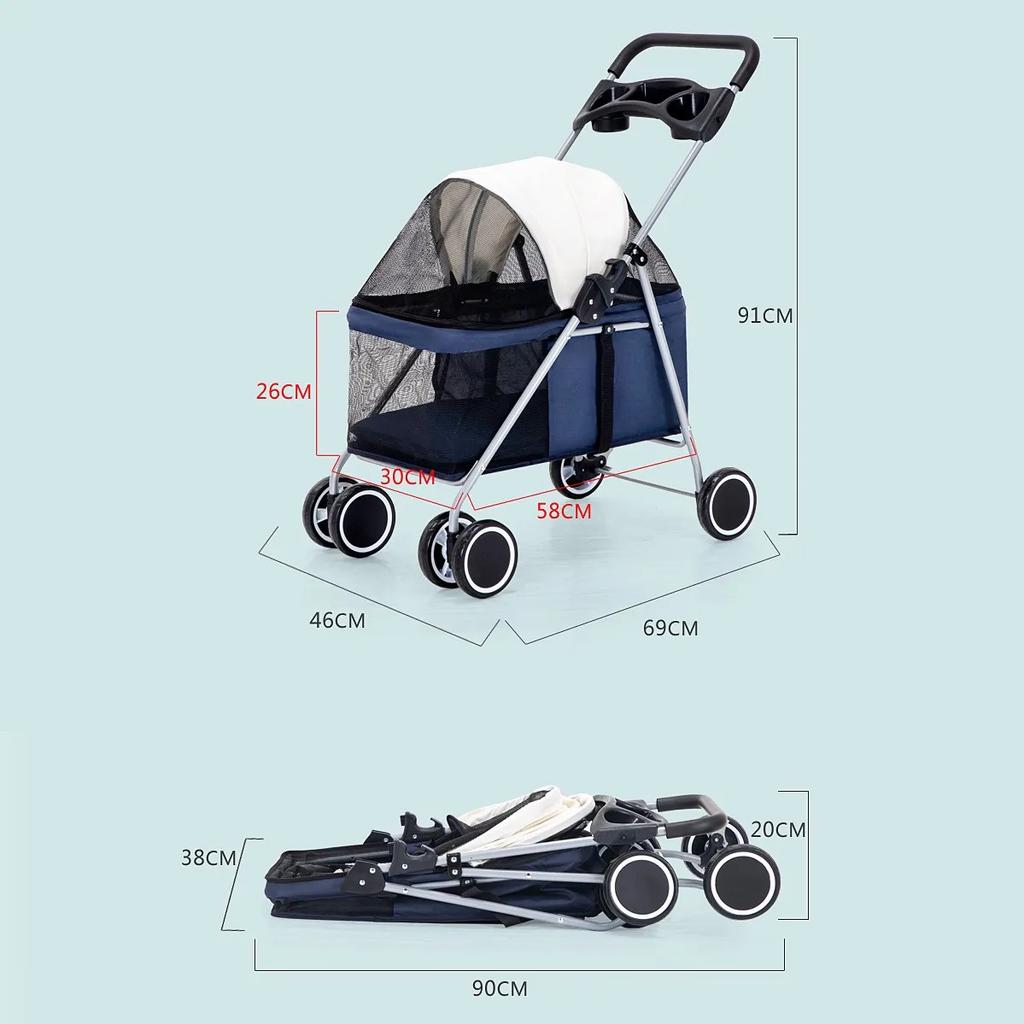 Outdoor Pet Cart Portable Folding Pet Stroller Car Dog Cat Teddy Mouse Rabbit Small Lightweight Carriage Pet Cart Dog Carrier