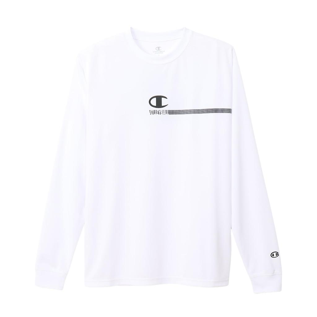 Champion Long Sleeve Round Odor Graphic Volleyball Size XL Men's T-Shirt, Neck, Antibacterial, Resistant, Quick-Drying, Print, T-Shirt, White,