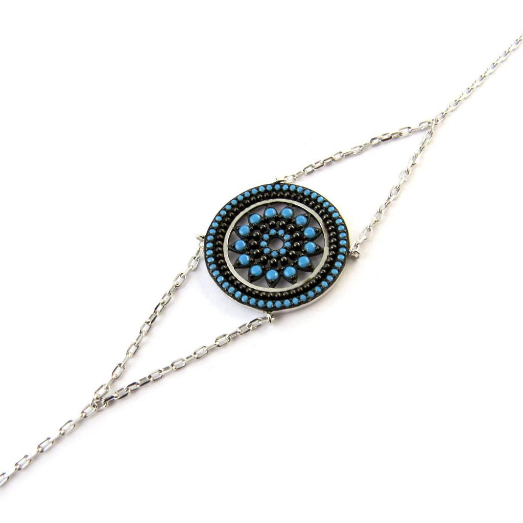 Les Trésors De Lily [N7152] - Silver Turquoise 'Navajos' Silver Bracelet (rhodium-plated) - 21 Mm