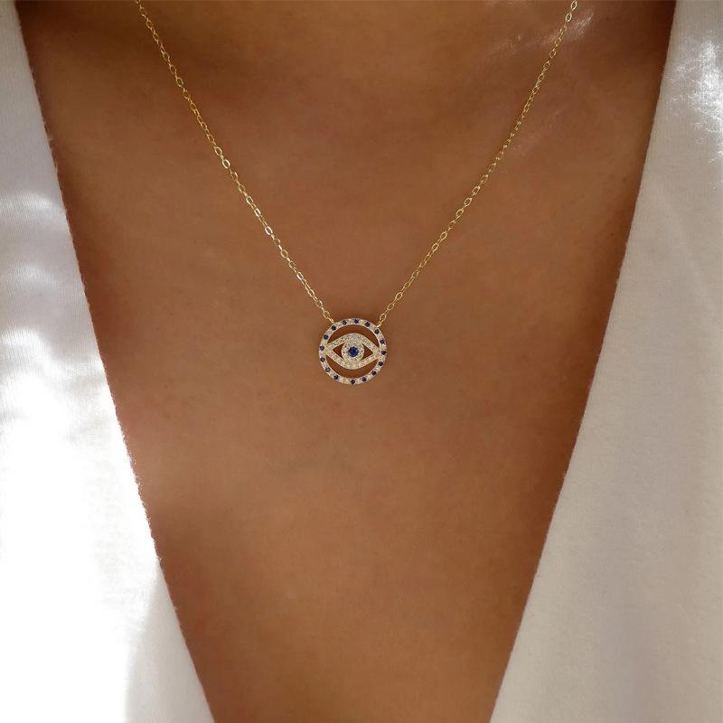 Wish New Jewelry Full Diamond Devil's Eye Necklace Fashion Gold Plated Collarbone Chain Pendant Female