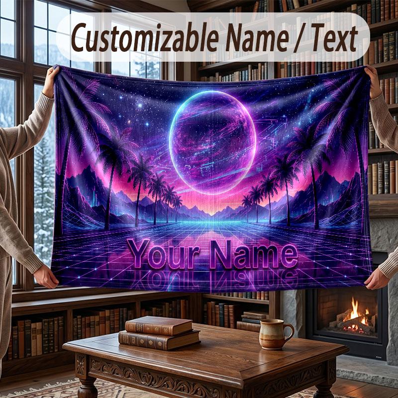 Fantasy Magic Theme Throw Blanket Custom Name Text Personalized Blanket Soft Cozy Blanket for Home Sofa Bed