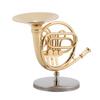 4in Miniature Golden French Horn Replica with Stand Instrument Model Ornaments Christmas Gifts