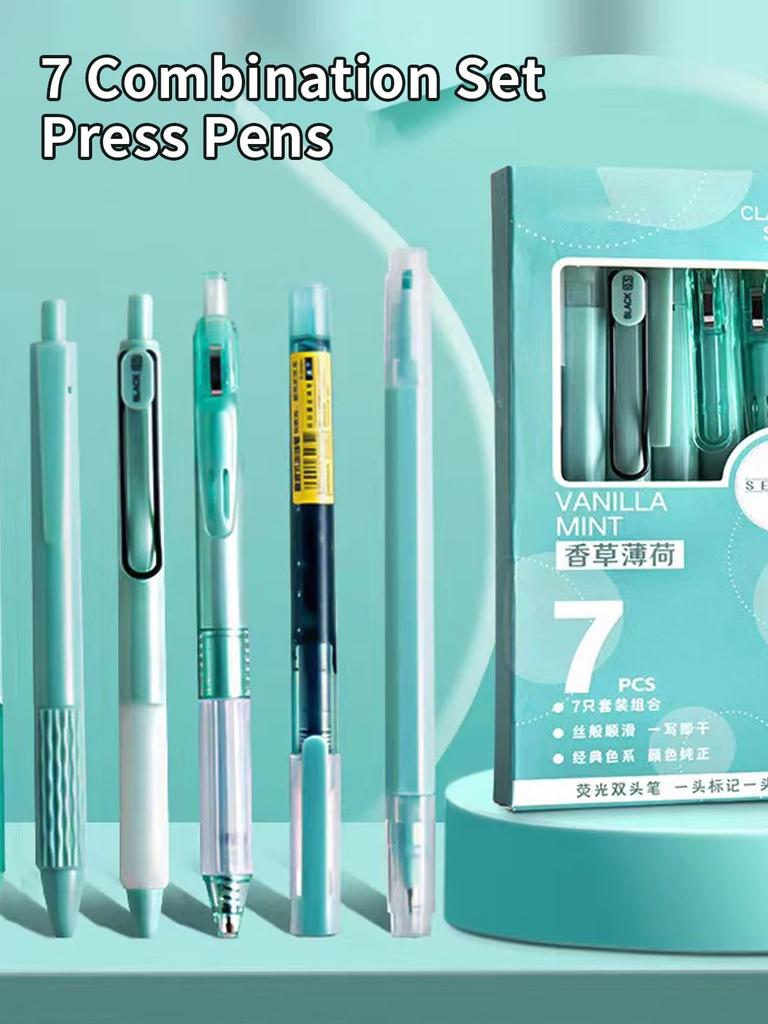 7Pcs Quick-Drying Ink Gel Pen Highlighter Pen Set Student Tip Ballpoint Pen Writing Tools For School Stationery Office Supplies