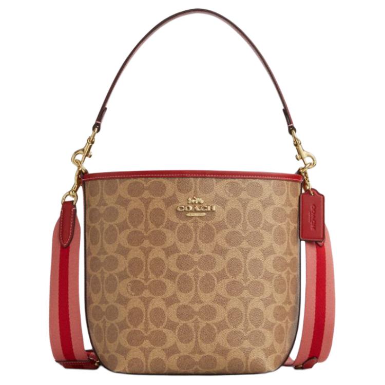 Coach City Bucket 21 Classic Monogram Removable Shoulder Strap Leather Bucket Bag Women bags Brown Yellow Mixed CAL85-IMTAM Basic Set (Bag+Dust Bag)