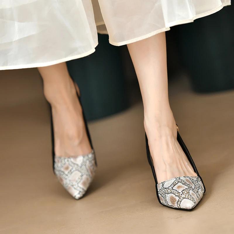 2024 New High Heels Mules Sandals Women Fashion Snake Pattern Thin Heeled Shoes Woman Back Strap Pointed Toe Sandalias