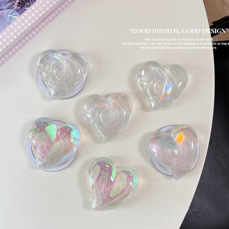 Creative Heart Laser Phone Grip: Japanese-Korean Style Airbag Holder with Telescopic Ring