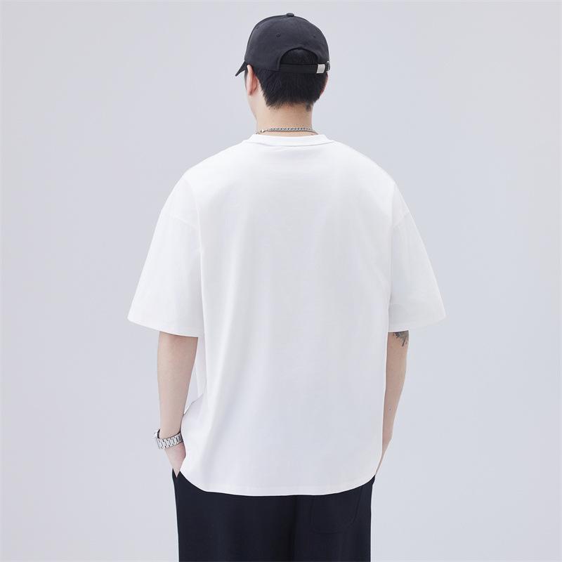 New Summer Men's T-padded Pure Cotton Quality Ice-feeling Pocket Loose Round Neck T-shirt Short Sleeves