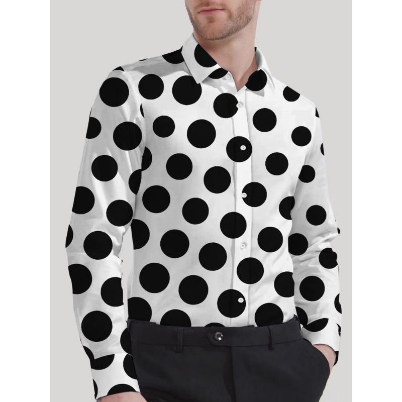 Camisa de Manga Larga con Lunares Grandes para Hombre, Camisa de Negocios con Cuello, Top Versátil Casual Europeo y Americano para Hombre
