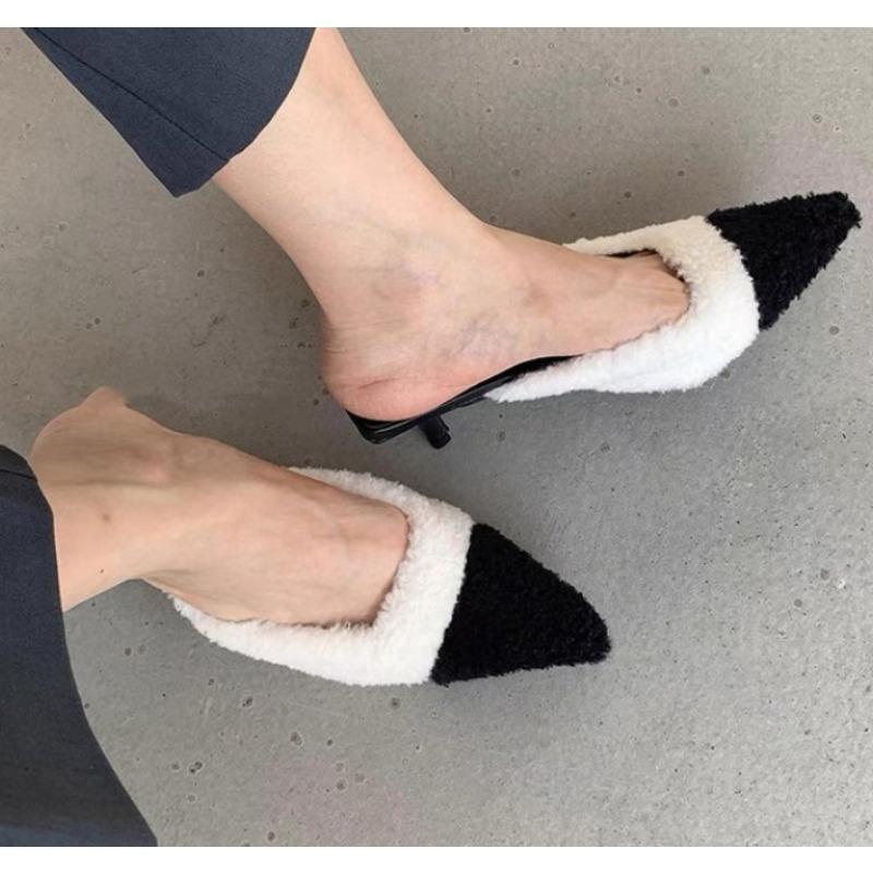 

Модные Новые Роскошные Мюли С Мехом на Каблуке-Котята Женские Туфли-Слингбэки с Острым Носком на Шпильке Плюшевые Сандалии Зимняя Вечерняя Обувь Меховые Тапочки Теплые Мюли 35 белый