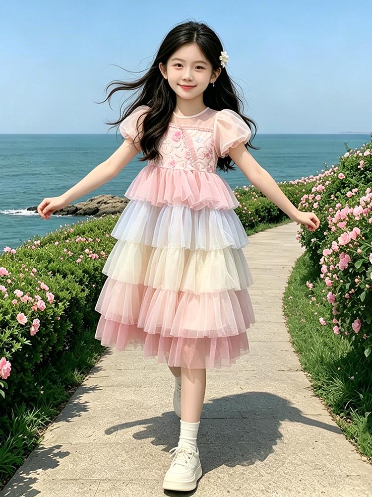 Girls' Gradient Mesh Cake Skirt - Summer 2026