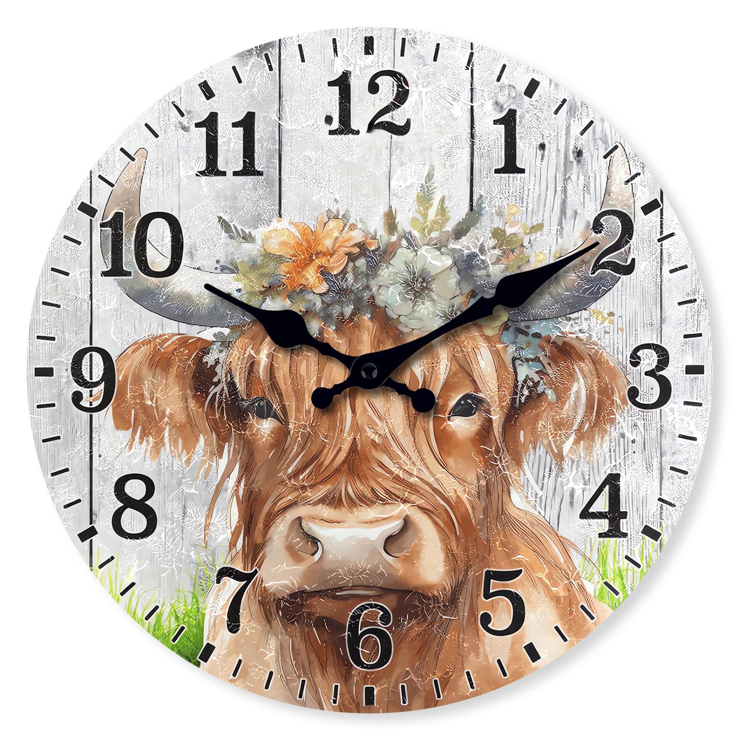 High-Quality Creative High-Quality Highland High-Quality Cow High-Quality With High-Quality Flower High-Quality Pattern High-Quality Wooden (as the picture,10 Inches)