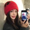 Hat Women's Autumn and Winter New Knitted Hat Versatile Flower Bag Head Hat Warm Ear Protection Wool Cold Hat Big Head Circumference